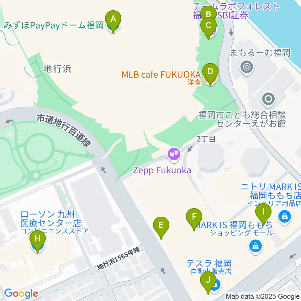 みずほPayPayドーム福岡周辺のカフェ一覧地図