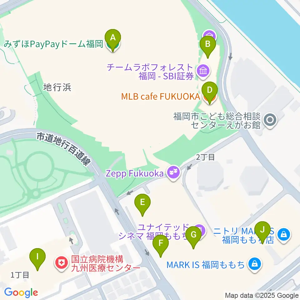 みずほPayPayドーム福岡周辺のカフェ一覧地図