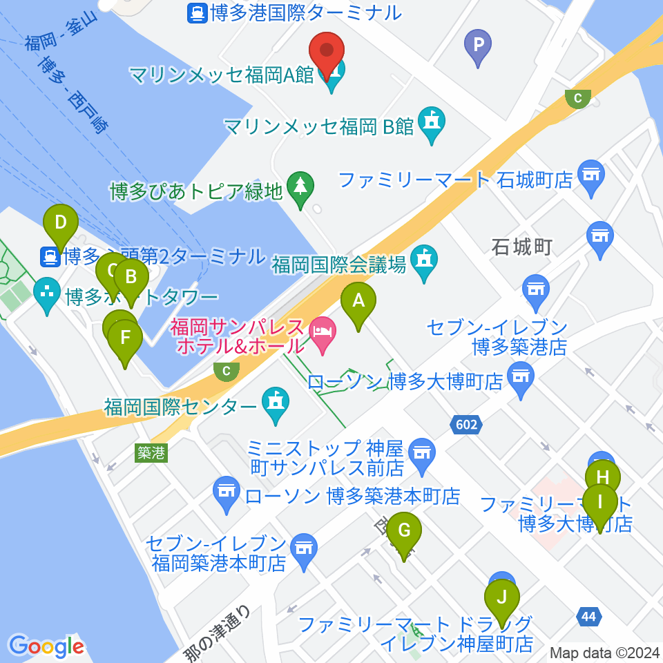 マリンメッセ福岡A館周辺のカフェ一覧地図