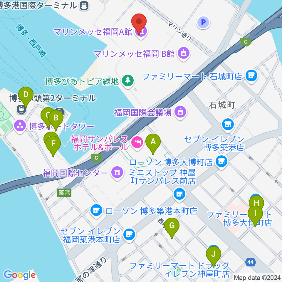 マリンメッセ福岡A館周辺のカフェ一覧地図