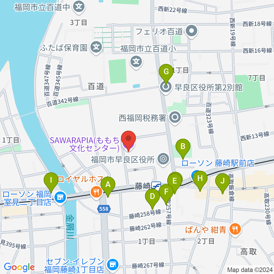 サワラピア 福岡県立ももち文化センター周辺のカフェ一覧地図