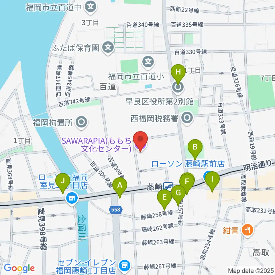 サワラピア 福岡県立ももち文化センター周辺のカフェ一覧地図