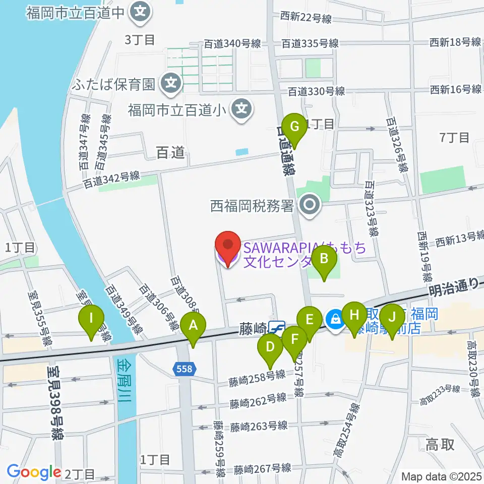 サワラピア 福岡県立ももち文化センター周辺のカフェ一覧地図