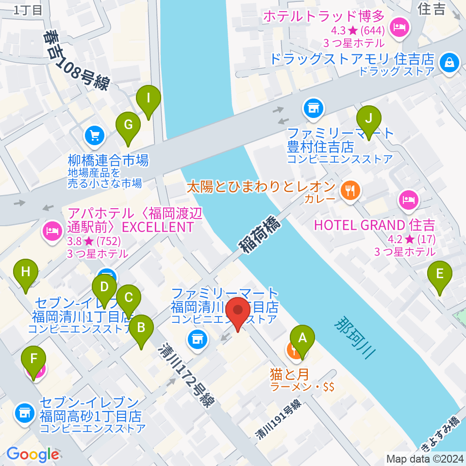 福岡UTERO周辺のカフェ一覧地図