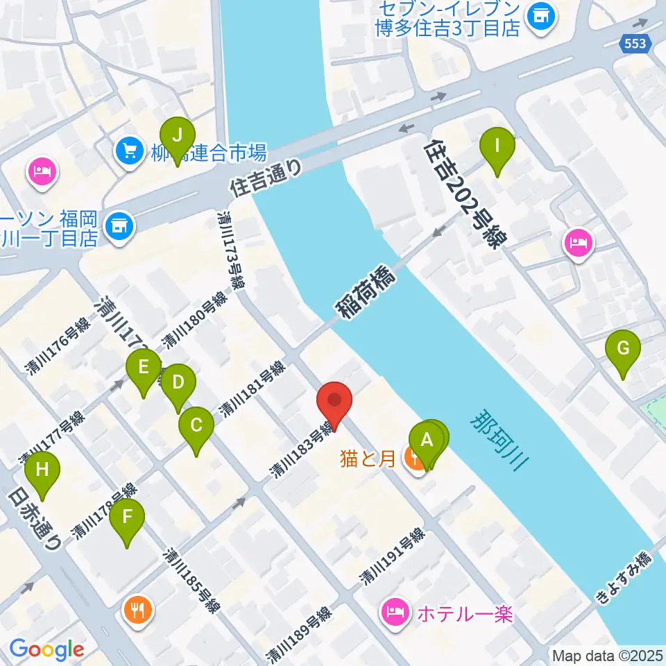 福岡UTERO周辺のカフェ一覧地図