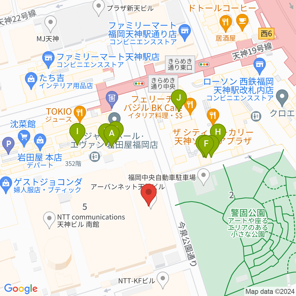 レソラNTT夢天神ホール周辺のカフェ一覧地図
