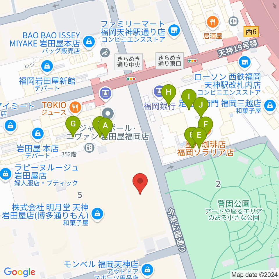 レソラNTT夢天神ホール周辺のカフェ一覧地図