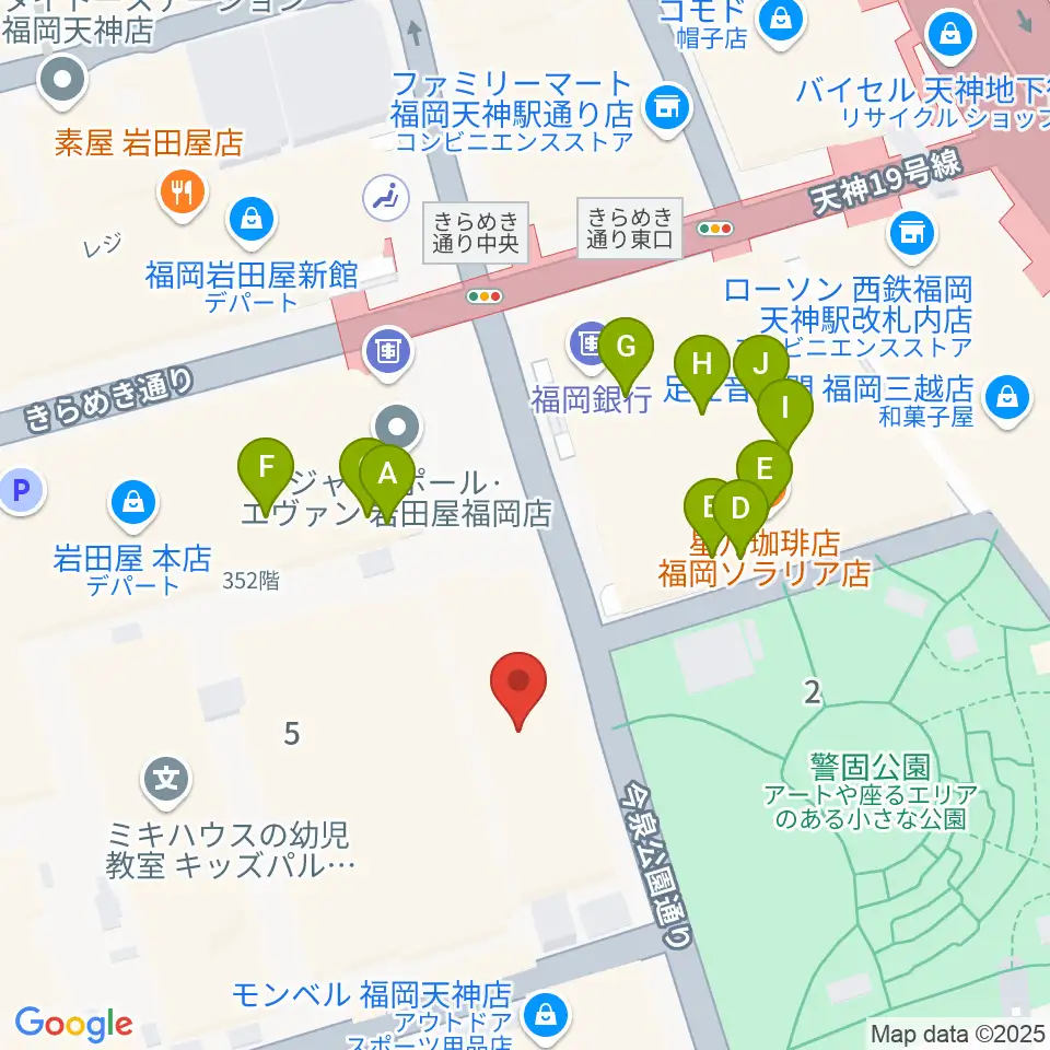 レソラNTT夢天神ホール周辺のカフェ一覧地図