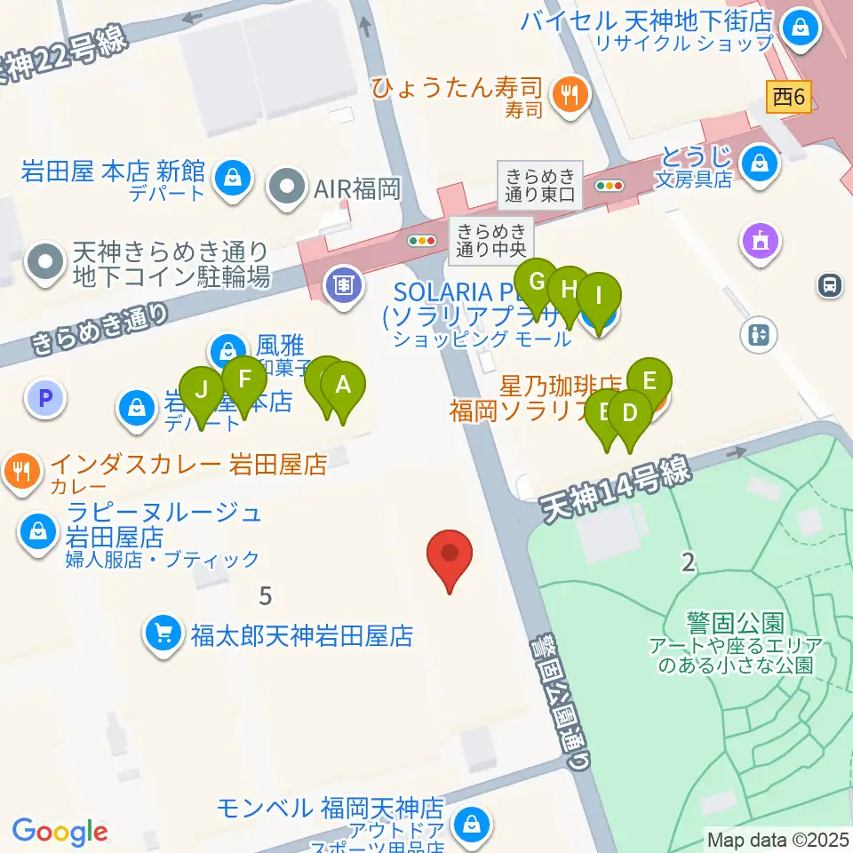 レソラNTT夢天神ホール周辺のカフェ一覧地図