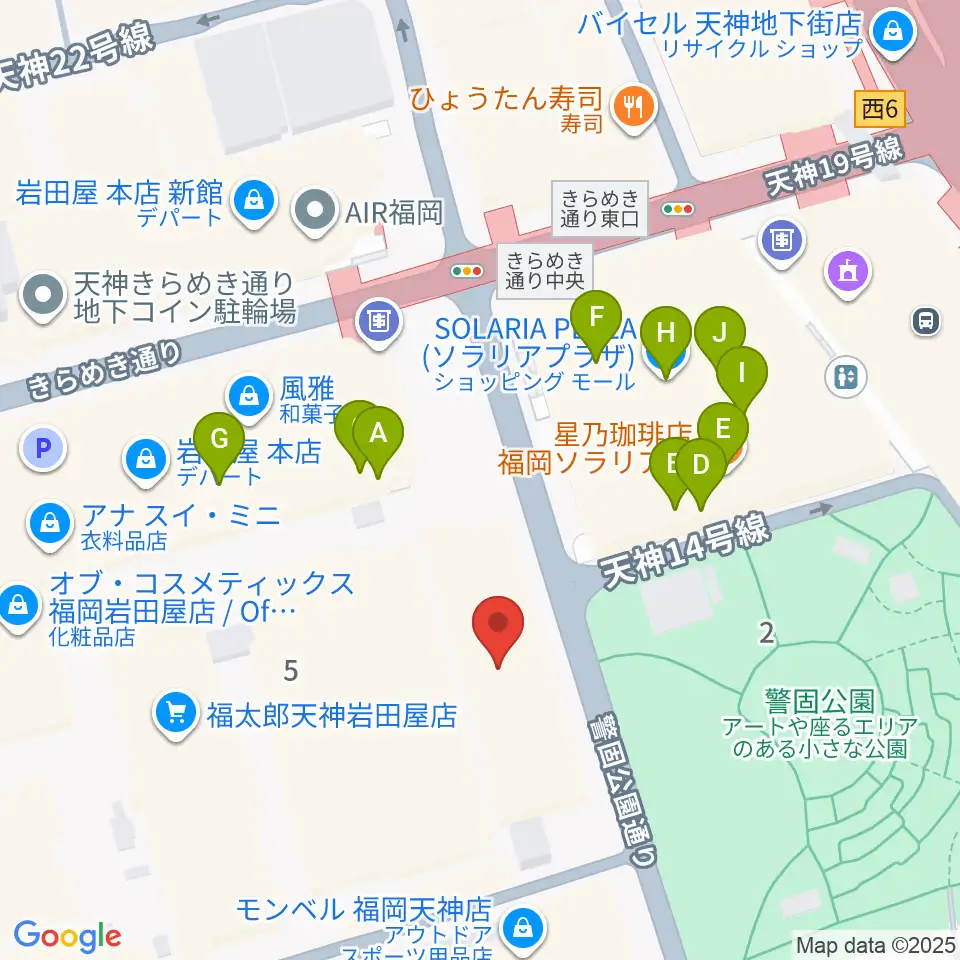レソラNTT夢天神ホール周辺のカフェ一覧地図
