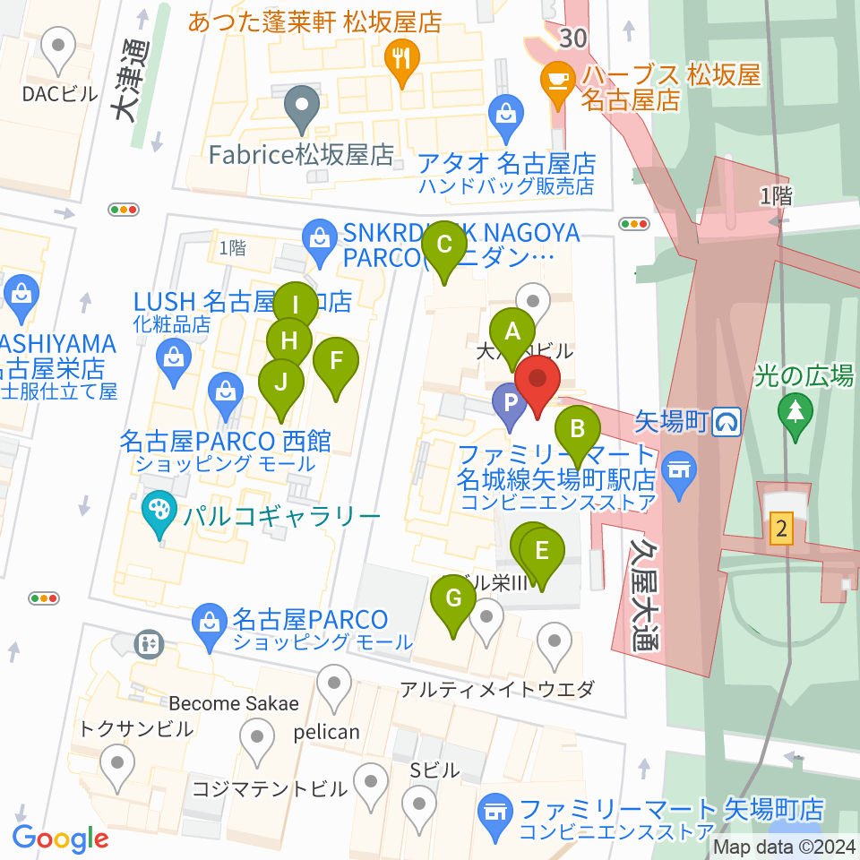 名古屋クラブクアトロ周辺のカフェ一覧地図