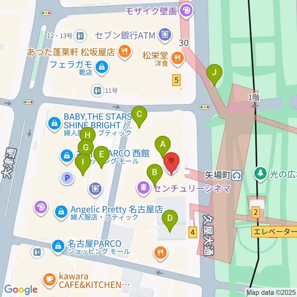 名古屋クラブクアトロ周辺のカフェ一覧地図