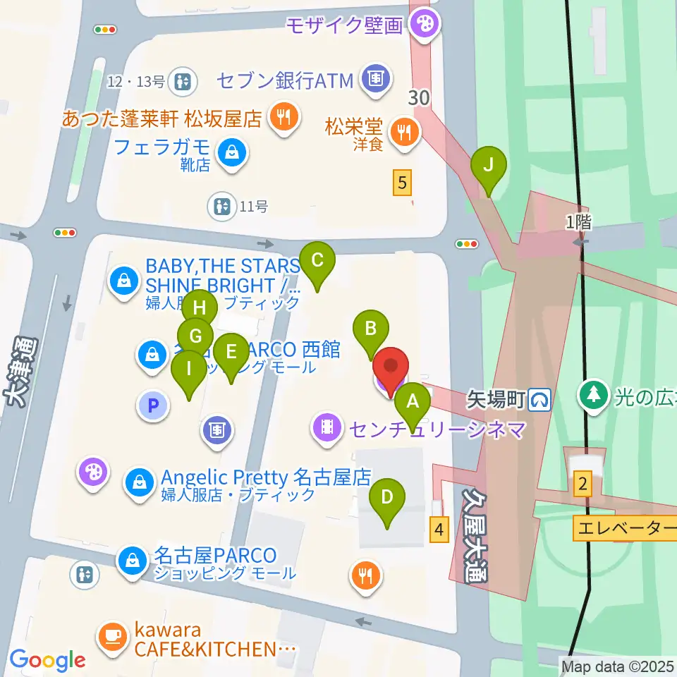 名古屋クラブクアトロ周辺のカフェ一覧地図