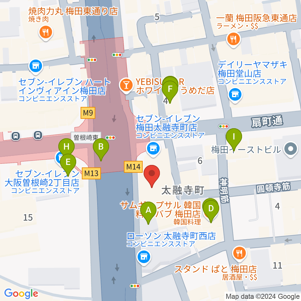 梅田クラブクアトロ周辺のカフェ一覧地図