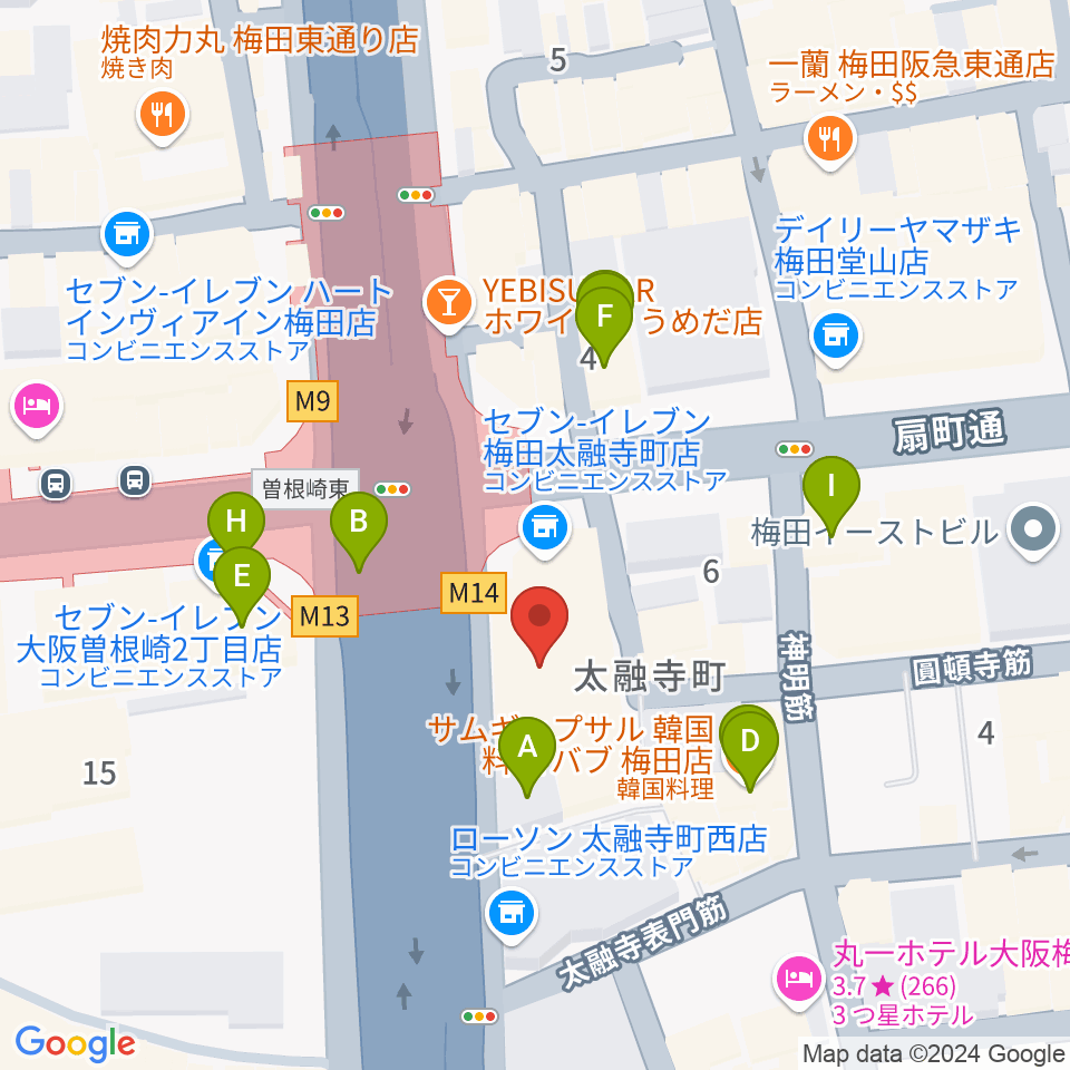 梅田クラブクアトロ周辺のカフェ一覧地図