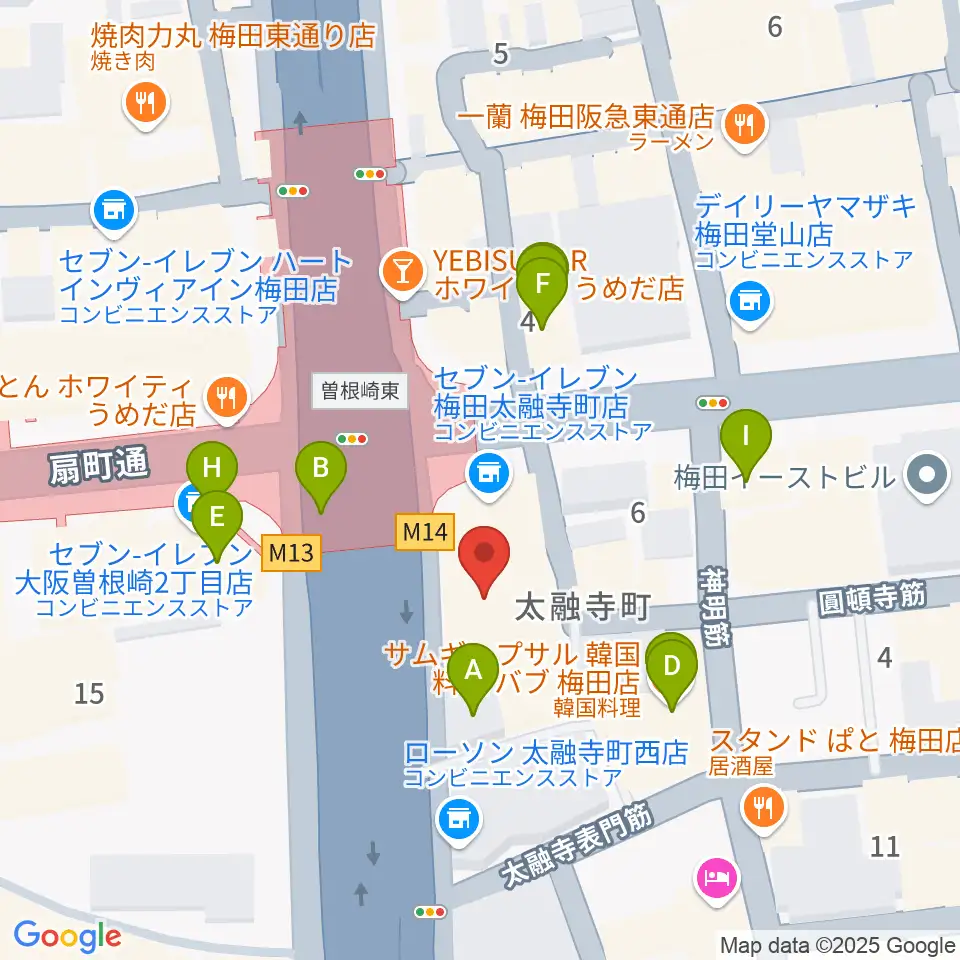 梅田クラブクアトロ周辺のカフェ一覧地図