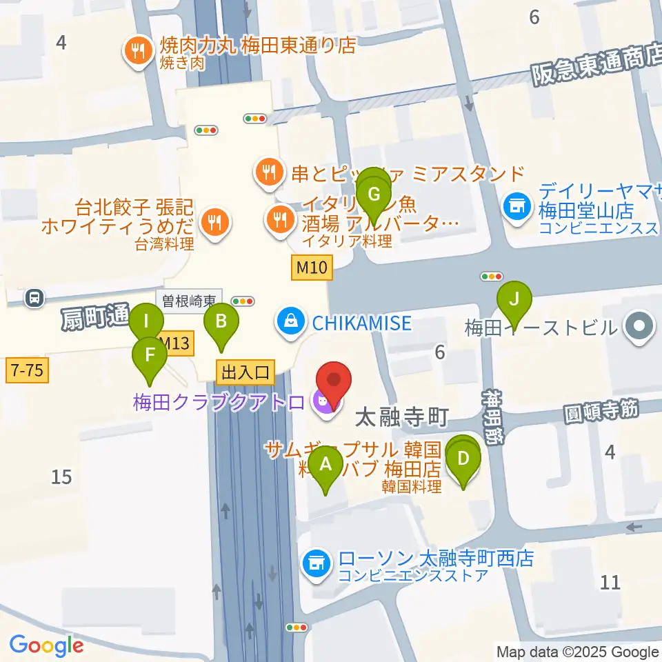 梅田クラブクアトロ周辺のカフェ一覧地図