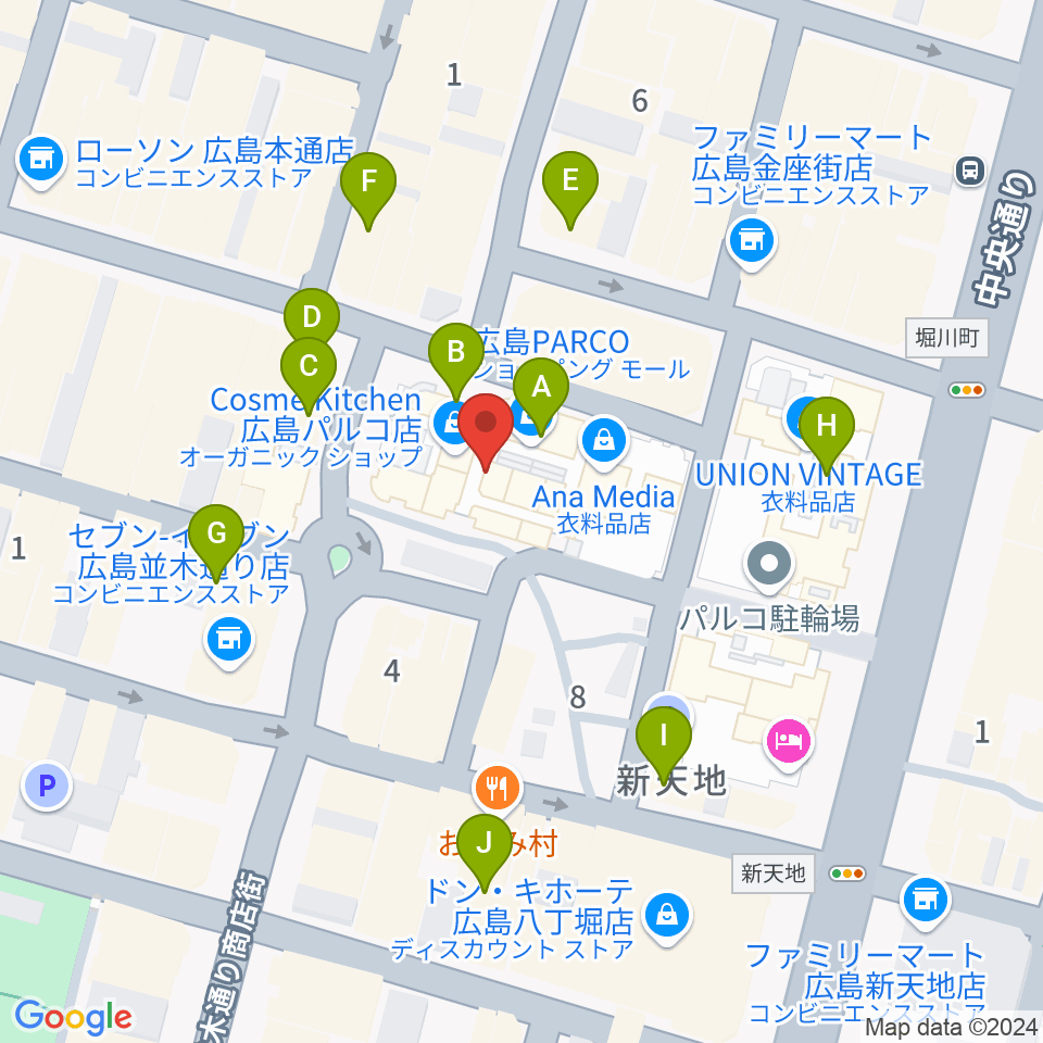 広島クラブクアトロ周辺のカフェ一覧地図