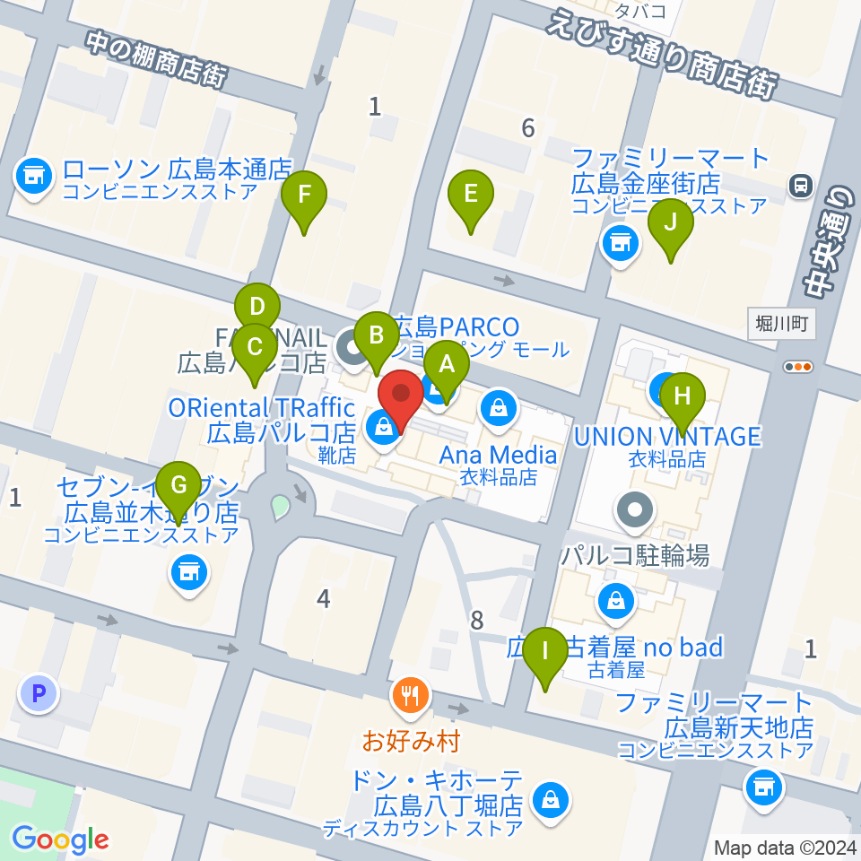 広島クラブクアトロ周辺のカフェ一覧地図