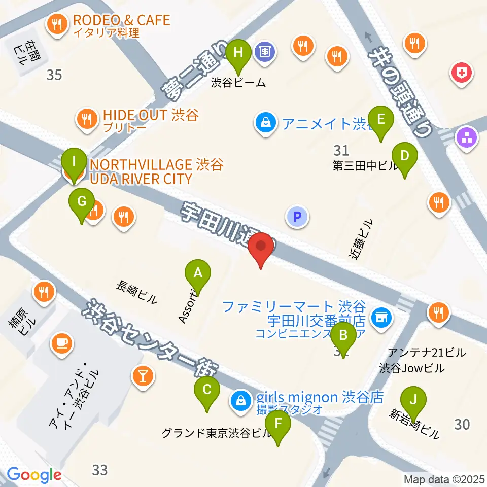 渋谷クラブクアトロ周辺のカフェ一覧地図