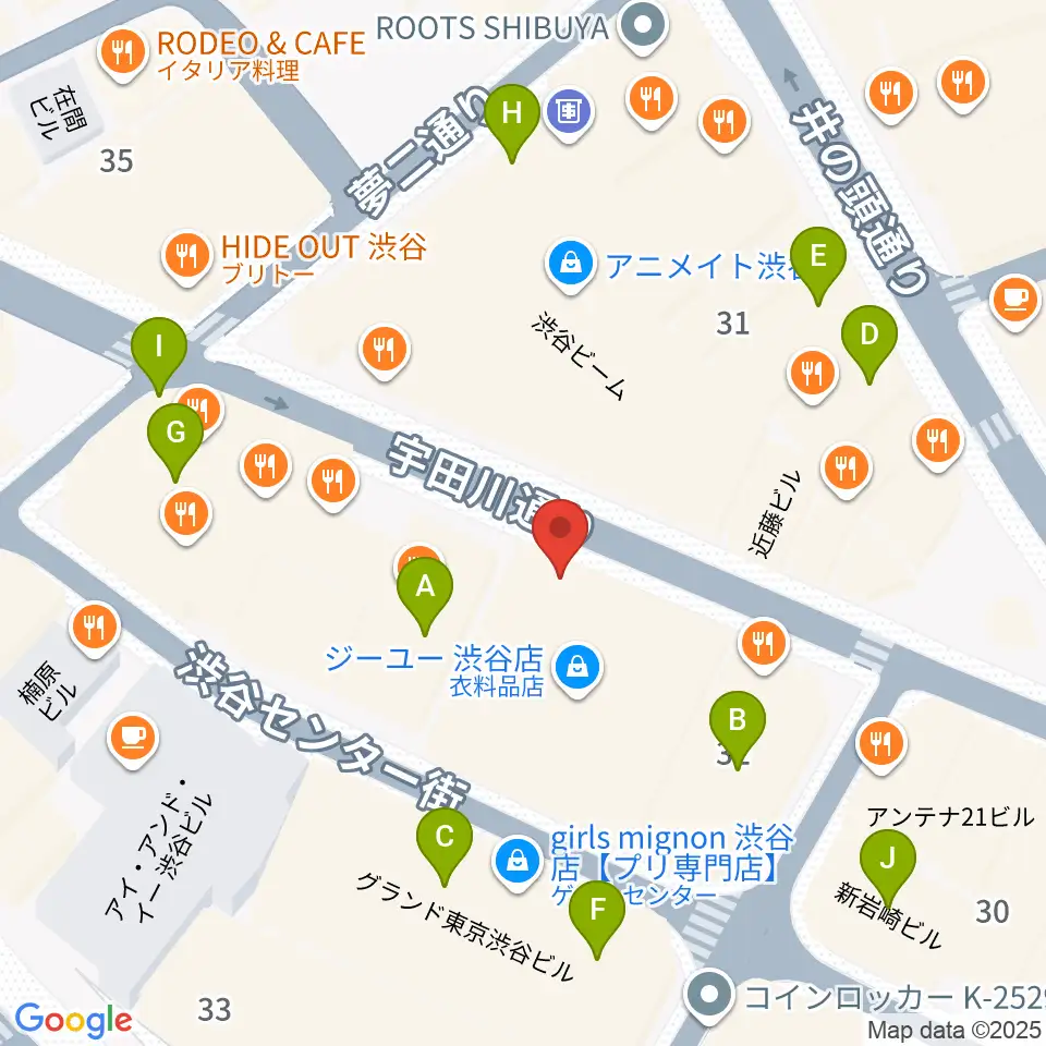 渋谷クラブクアトロ周辺のカフェ一覧地図