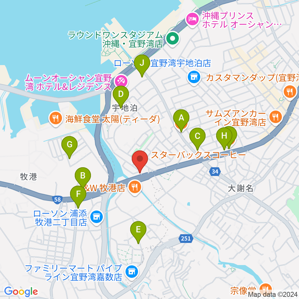 宜野湾スタジオ8528周辺のカフェ一覧地図