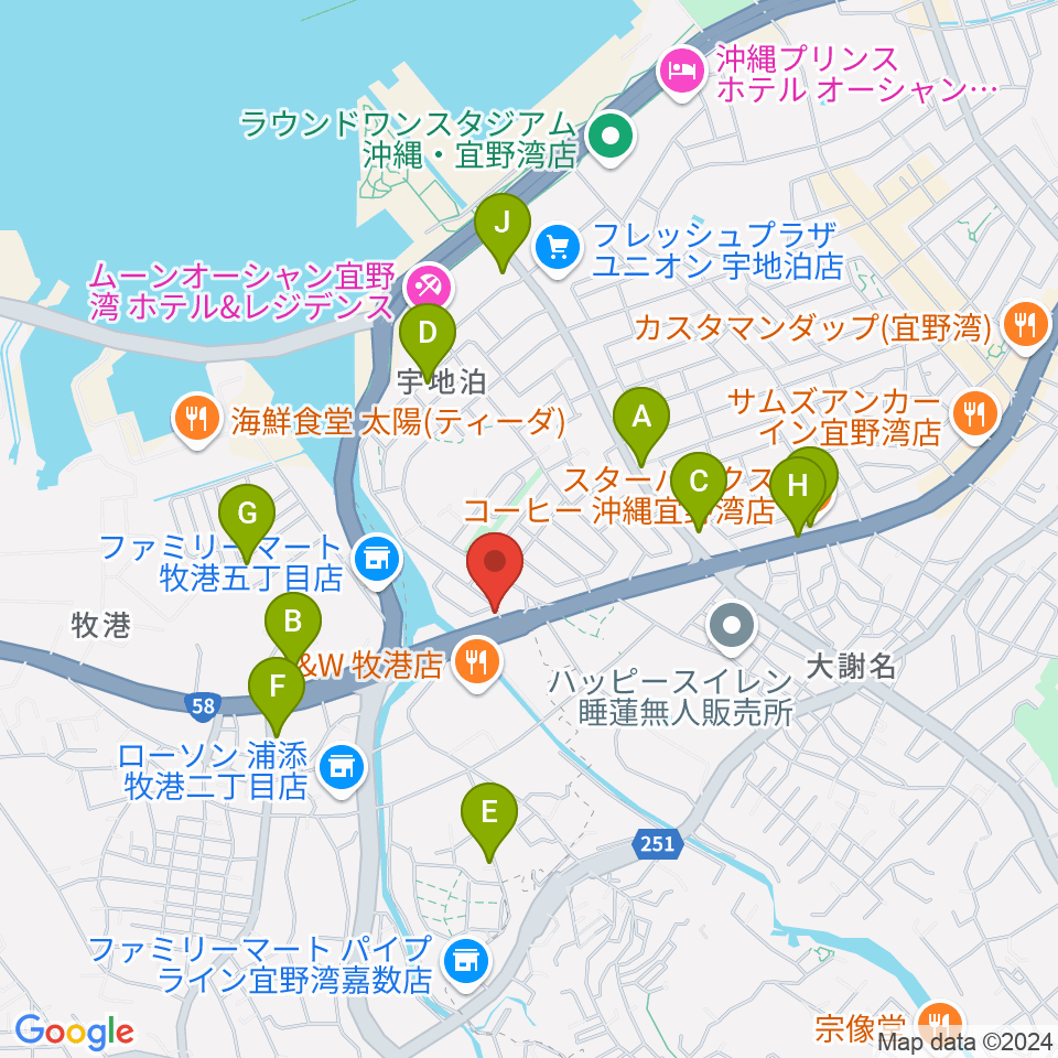 宜野湾スタジオ8528周辺のカフェ一覧地図