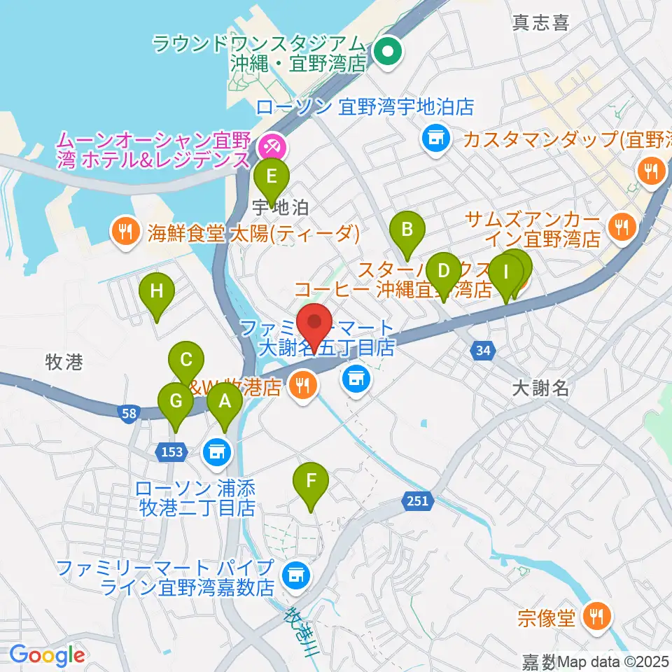 宜野湾スタジオ8528周辺のカフェ一覧地図