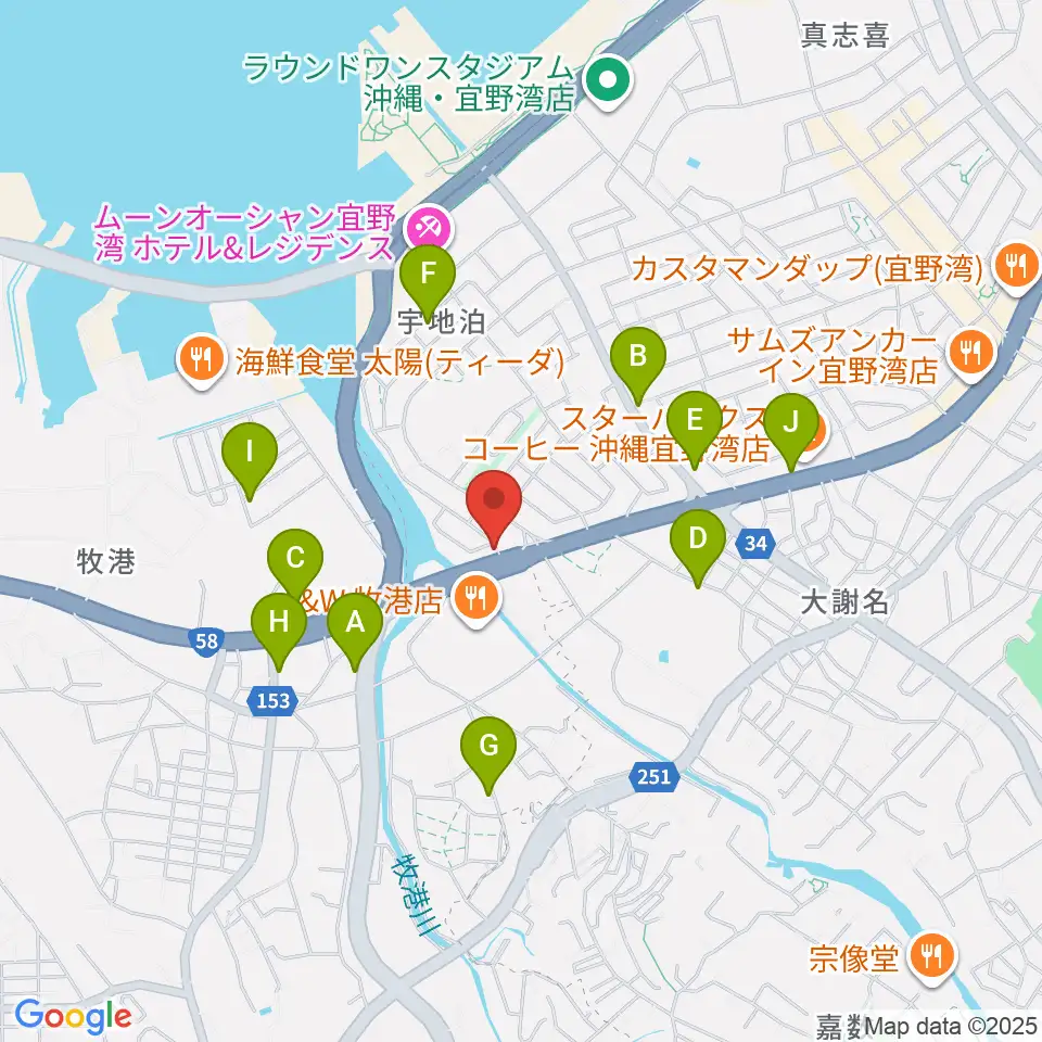 宜野湾スタジオ8528周辺のカフェ一覧地図