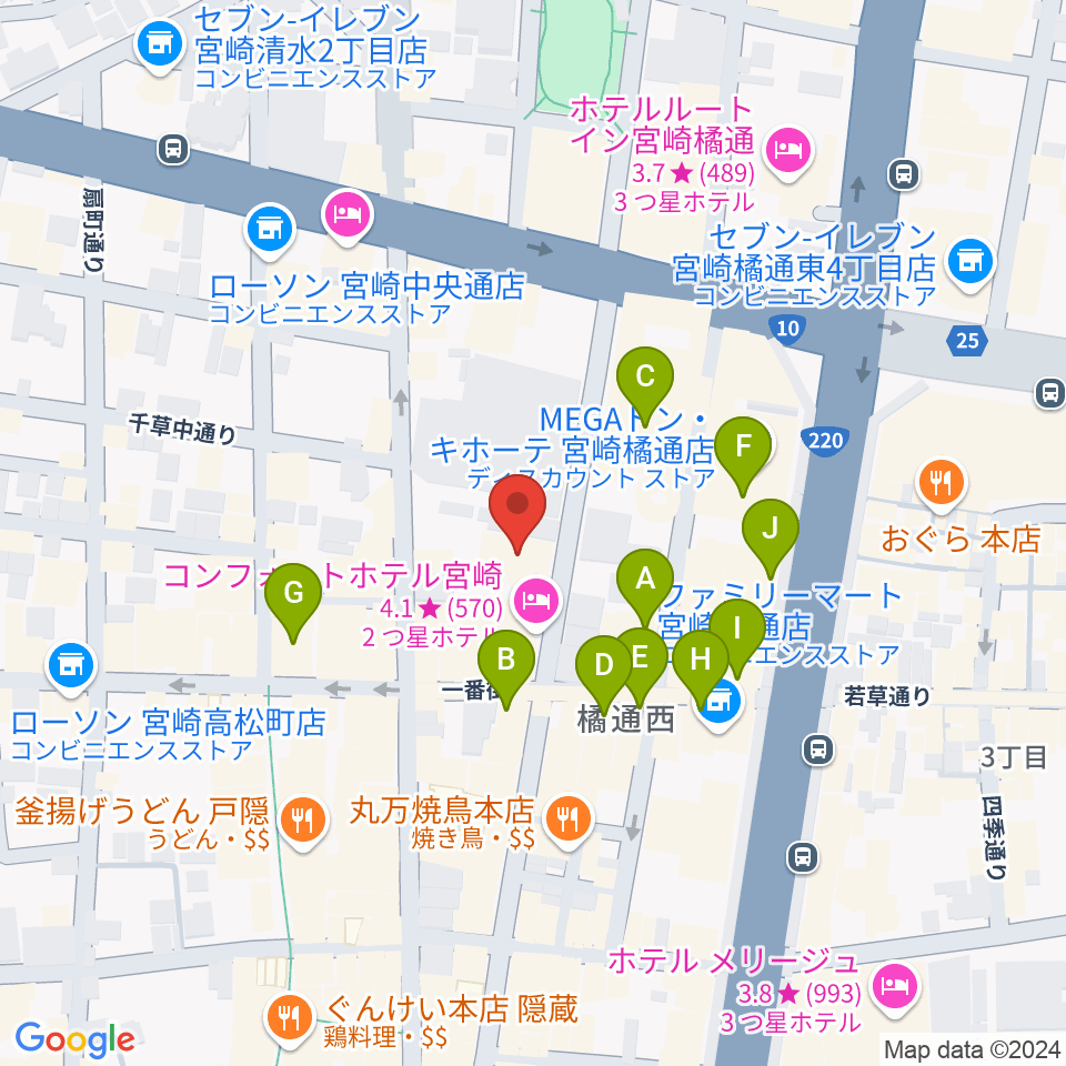 宮崎FLOOR周辺のカフェ一覧地図