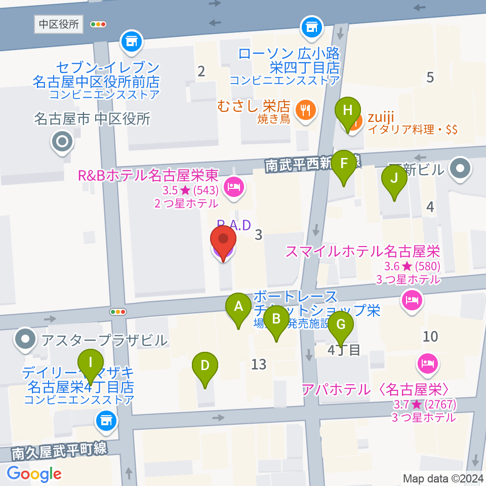 栄R.A.D周辺のカフェ一覧地図