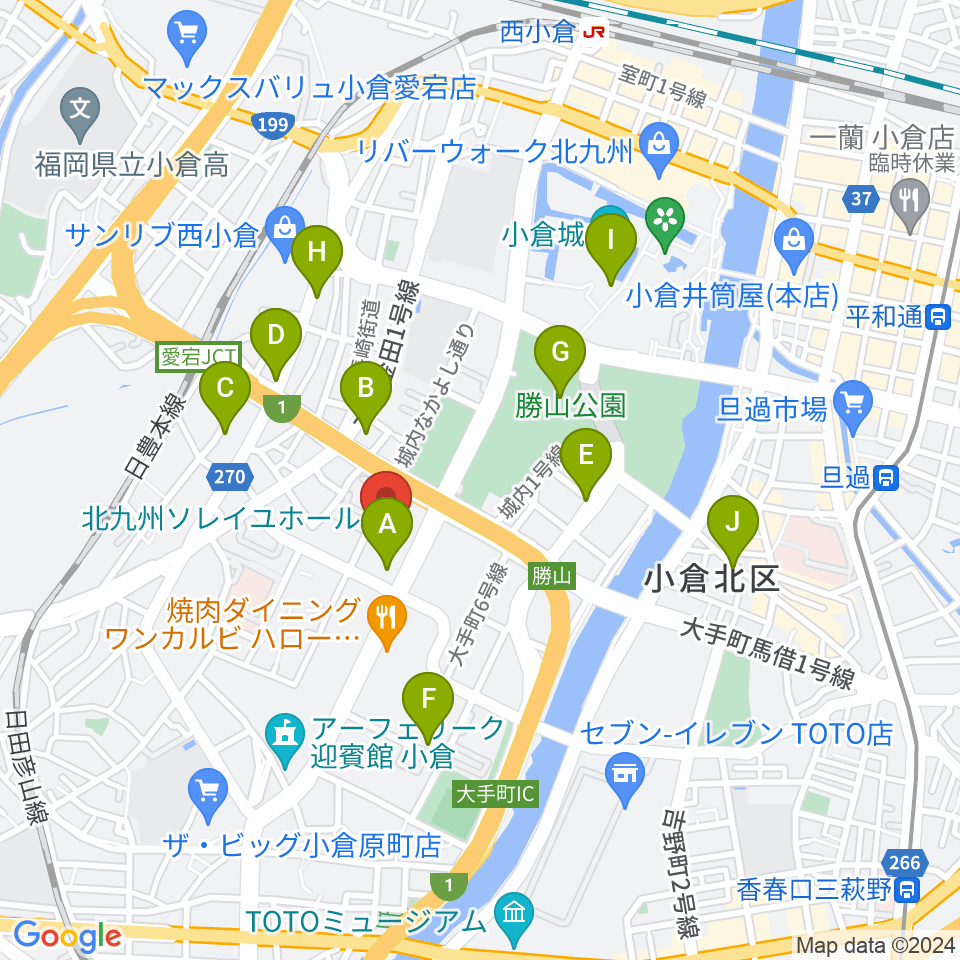 北九州ソレイユホール周辺のカフェ一覧地図