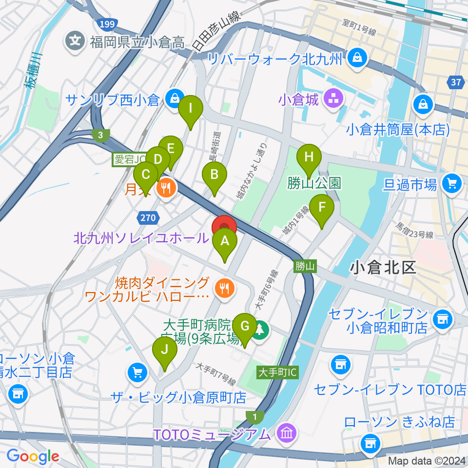 北九州ソレイユホール周辺のカフェ一覧地図