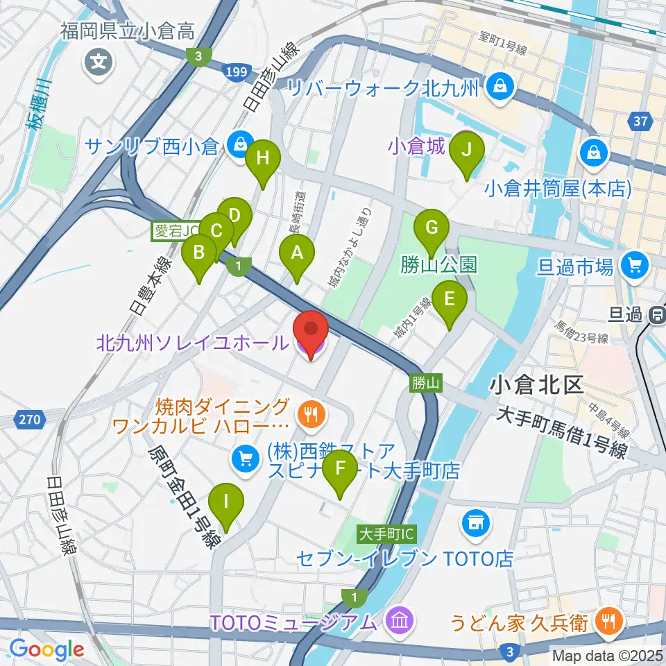 北九州ソレイユホール周辺のカフェ一覧地図