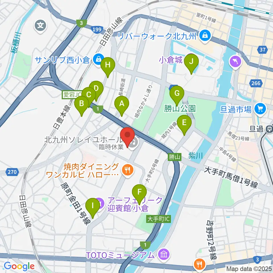 北九州ソレイユホール周辺のカフェ一覧地図