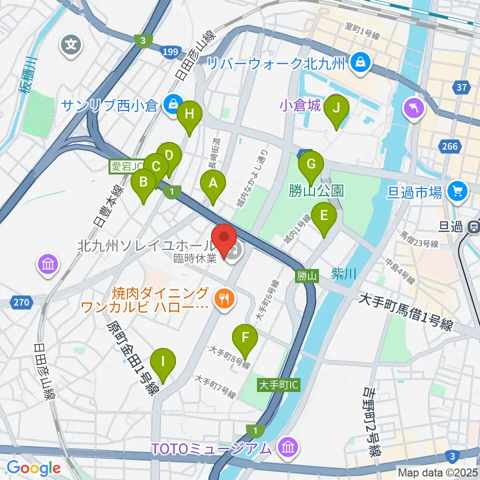 北九州ソレイユホール周辺のカフェ一覧地図
