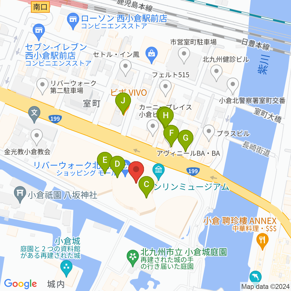 J:COM北九州芸術劇場周辺のカフェ一覧地図