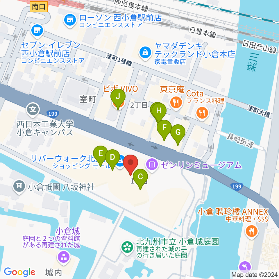 J:COM北九州芸術劇場周辺のカフェ一覧地図