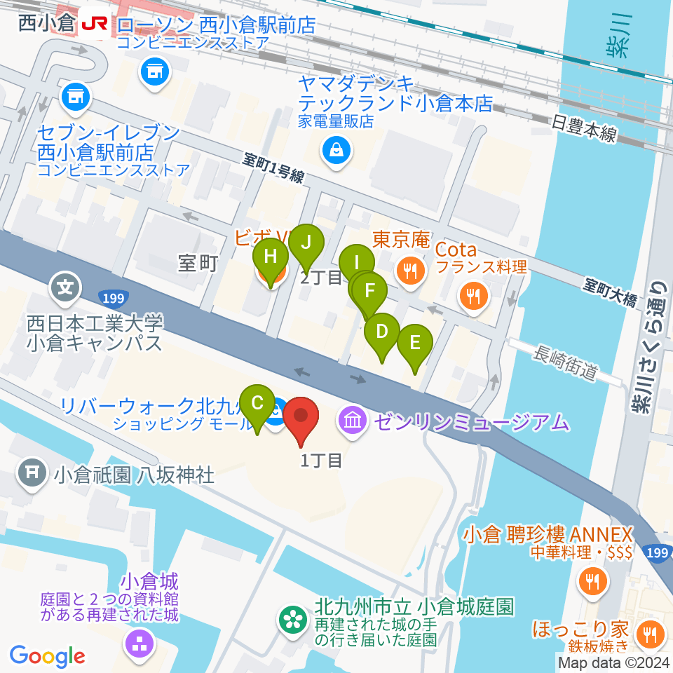 J:COM北九州芸術劇場周辺のカフェ一覧地図