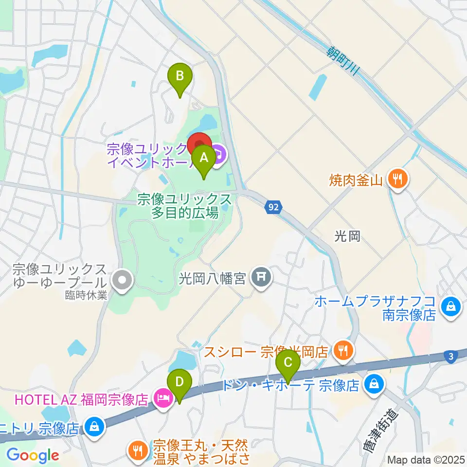 宗像ユリックス周辺のカフェ一覧地図