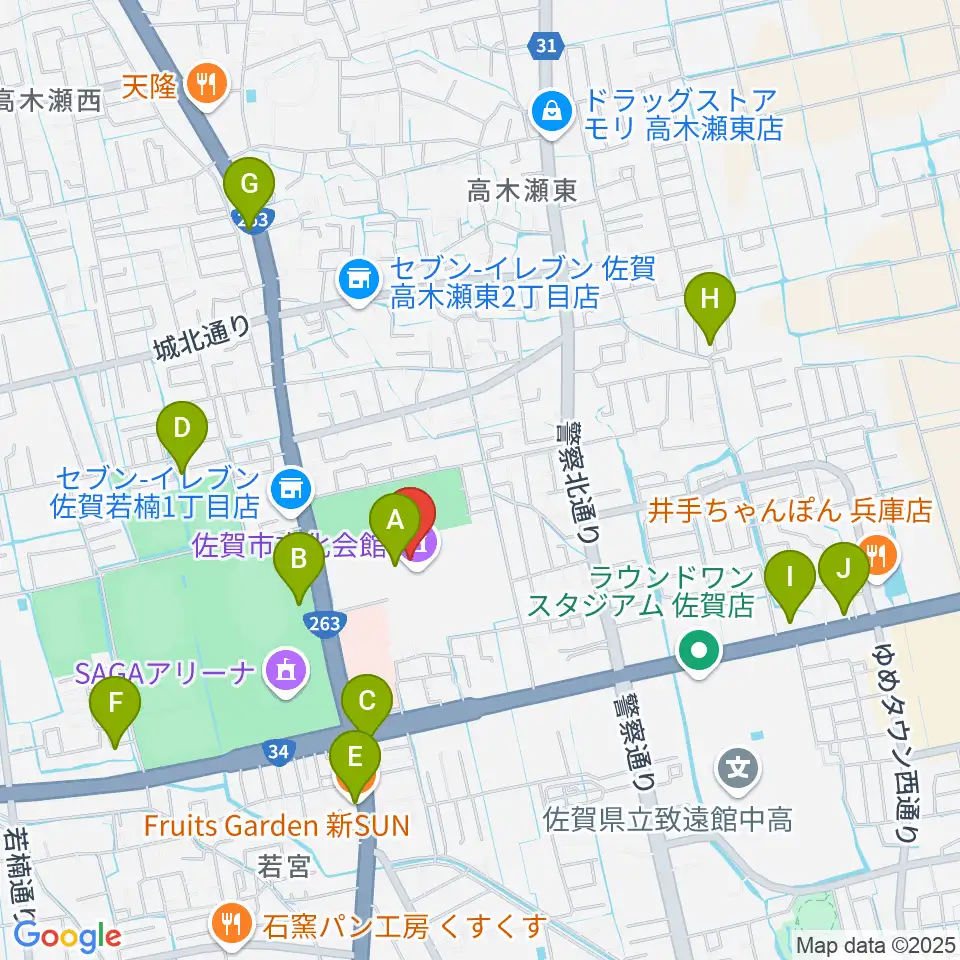 佐賀市文化会館周辺のカフェ一覧地図