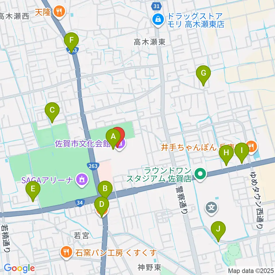 佐賀市文化会館周辺のカフェ一覧地図