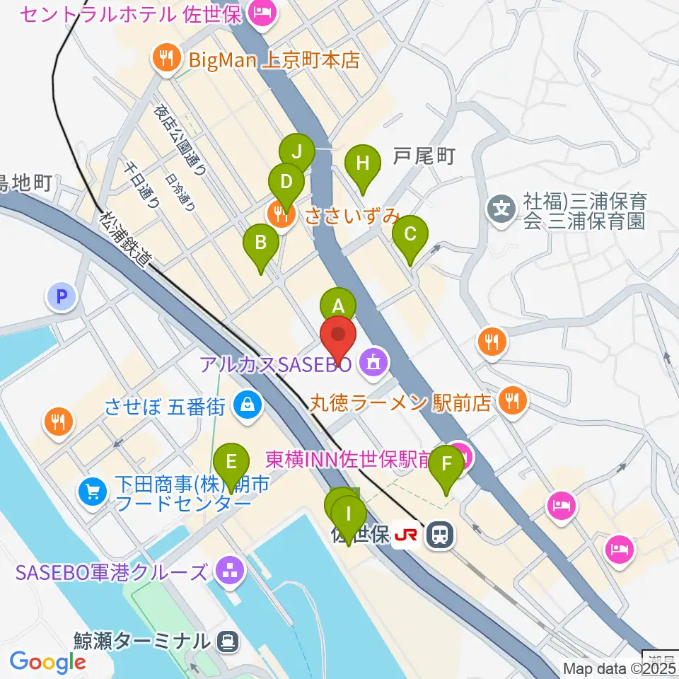 アルカスSASEBO周辺のカフェ一覧地図
