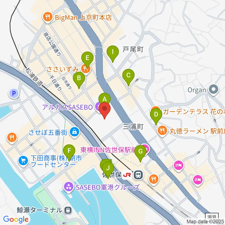 アルカスSASEBO周辺のカフェ一覧地図