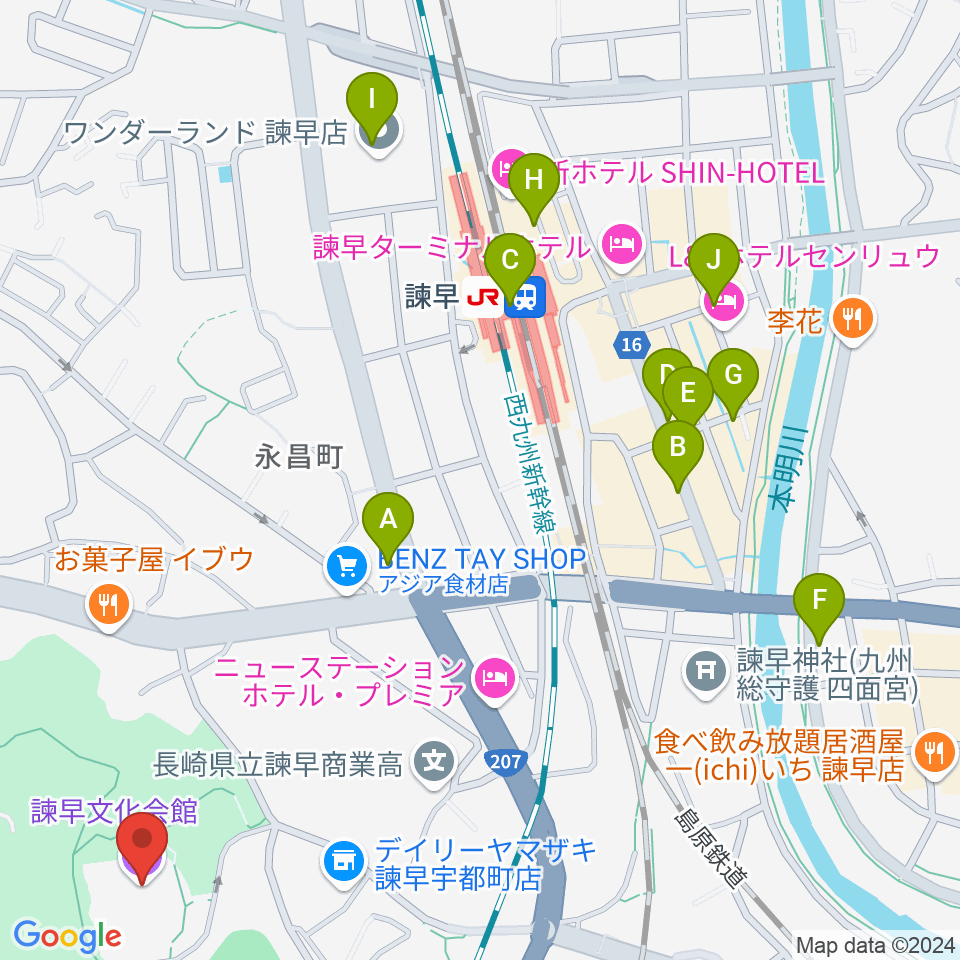 諫早文化会館周辺のカフェ一覧地図