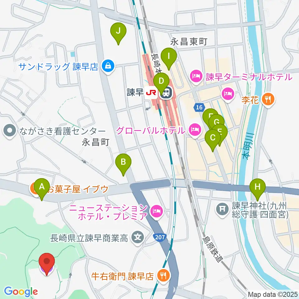 諫早文化会館周辺のカフェ一覧地図