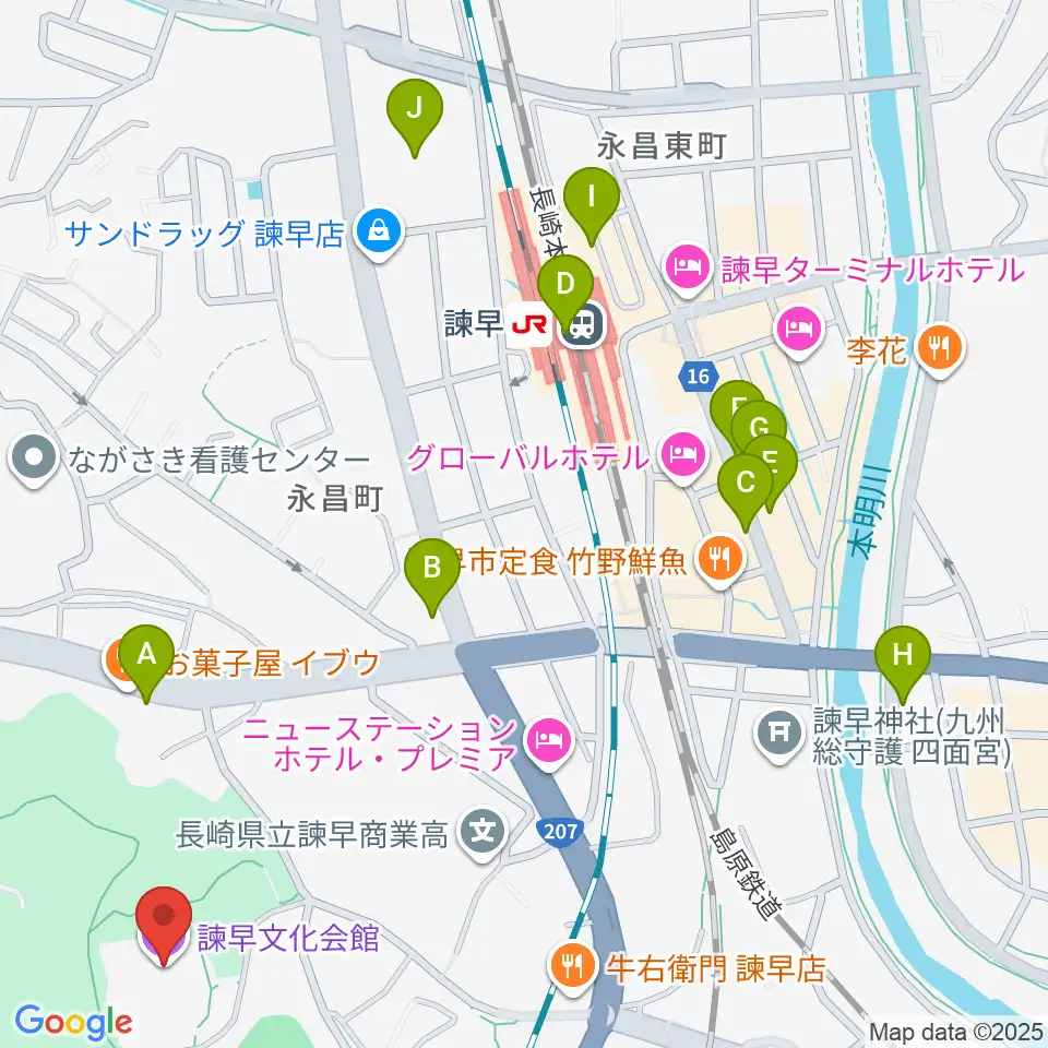 諫早文化会館周辺のカフェ一覧地図