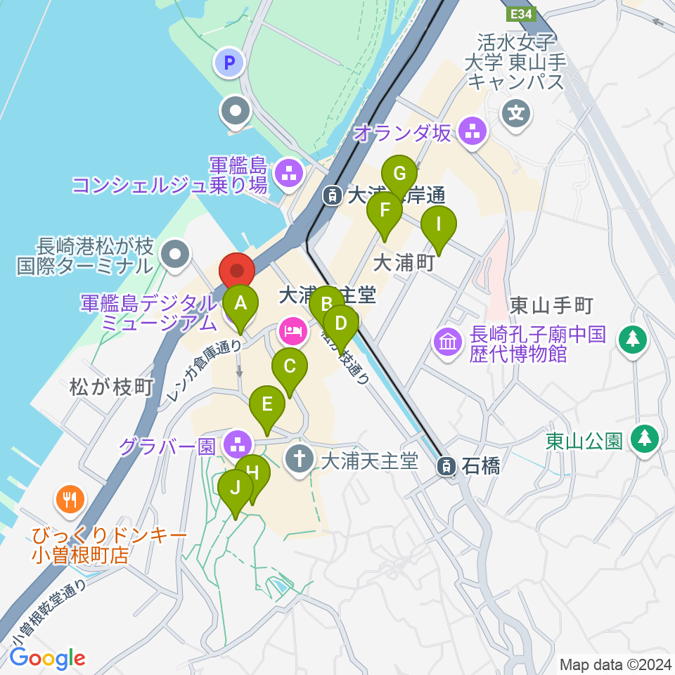 旧香港上海銀行長崎支店記念館周辺のカフェ一覧地図