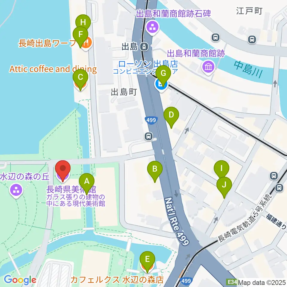 長崎県美術館周辺のカフェ一覧地図