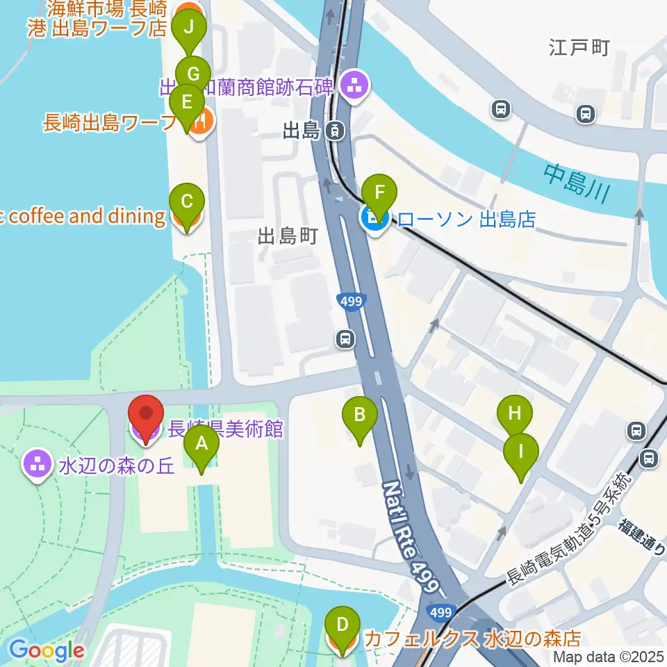 長崎県美術館周辺のカフェ一覧地図